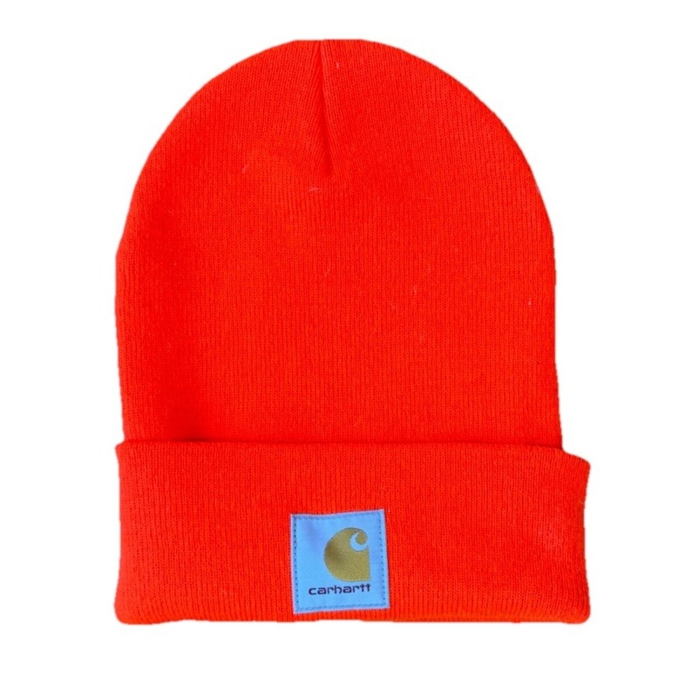 Carhartt Unisex Safety Orange Cuffed Hat‎ Beanie Knit Logo Patch Cap One Size